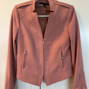 White House Black Market Blush Pink Moto Jacket Zip Up Blazer Women’s Size 6